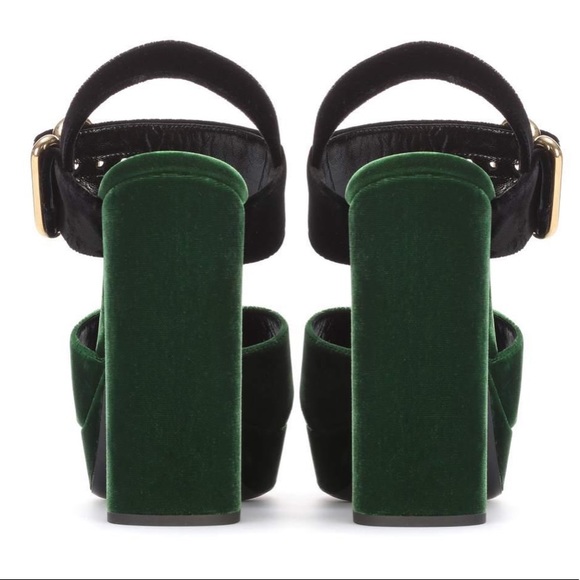 PRADA
Velvet Platform Sandals In Green/Black 391/2 - Picture 2 of 16